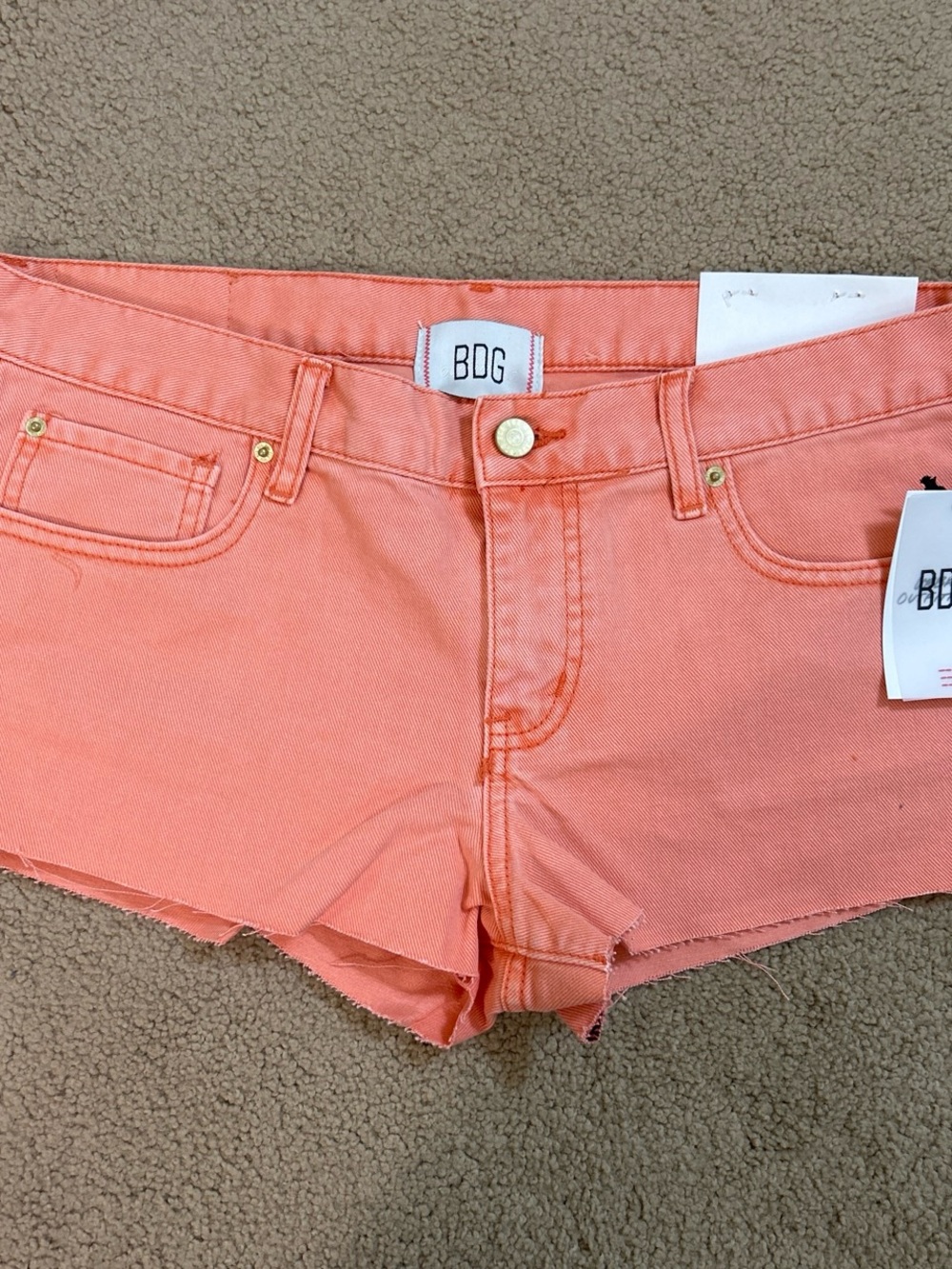 BDG Peach Coral Denim Cutoff Shorts
